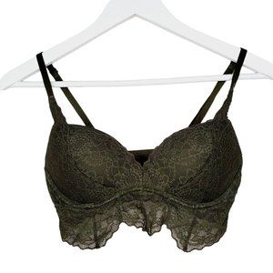 Victoria's Secret Pink Bralette Padded Lace Army Green 34B